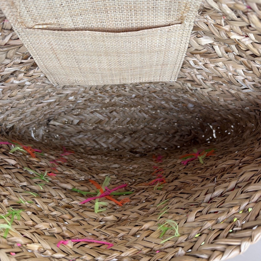 Lilly Pulitzer Large Woven Tote Bag, Gold Double Handles, Tassel Fringe, Open - Picture 11 of 15